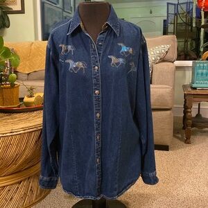 Wrangler Native Horse Denim Jean Shirt Vintage Large
